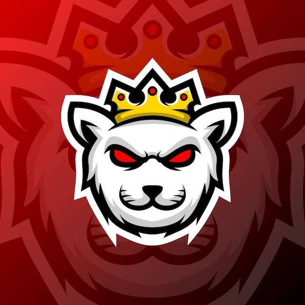 cat king head mascot gaming logo