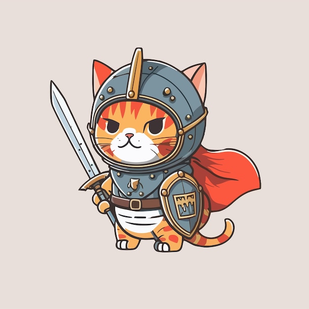 The cat king wears a knight uniform like a hero flat cartoon design