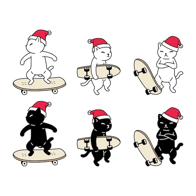 Gatto gattino natale babbo natale skateboard personaggio cartone animato