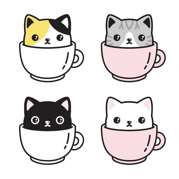 Gatto gattino tazza di caffè cartoon