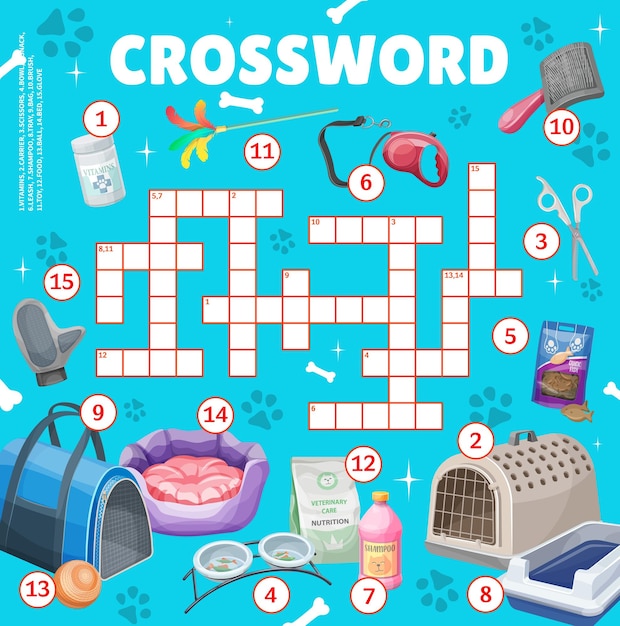 Cat and kitten pet care crossword grid worksheet