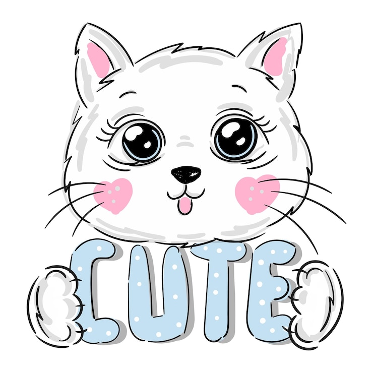 Vector 猫子猫白顔頭文字碑文かわいい