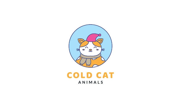 Gatto o gattino o gattino sorriso freddo simpatico cartone animato logo illustrazione vettoriale