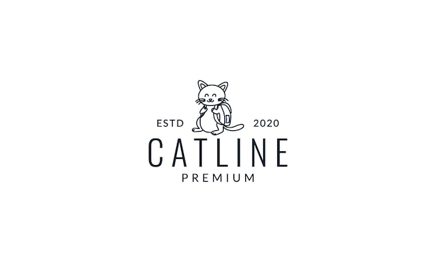 Gatto o gattino o gattino o animale domestico a scuola linea simpatico cartone animato logo icona illustrazione vettore