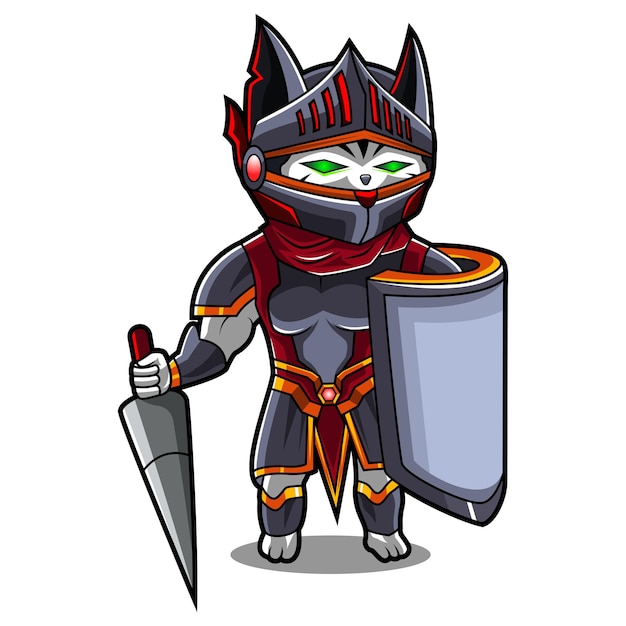 Cat knight mascotte logo ontwerp