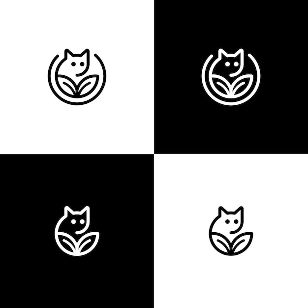 Vector cat leaves logo design