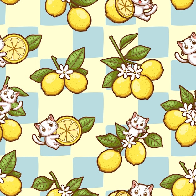 Vector cat and lemon pattern 1