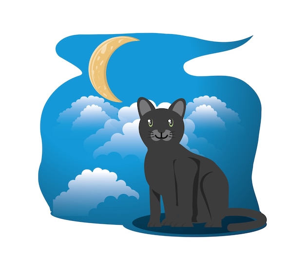 Vector cat under the light of the moon