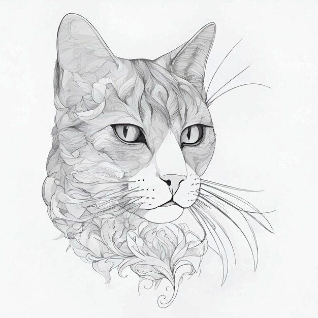 cat line art paint for tattoo or decoration