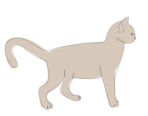 Рисование линии кошки, на белом фоне, вектор