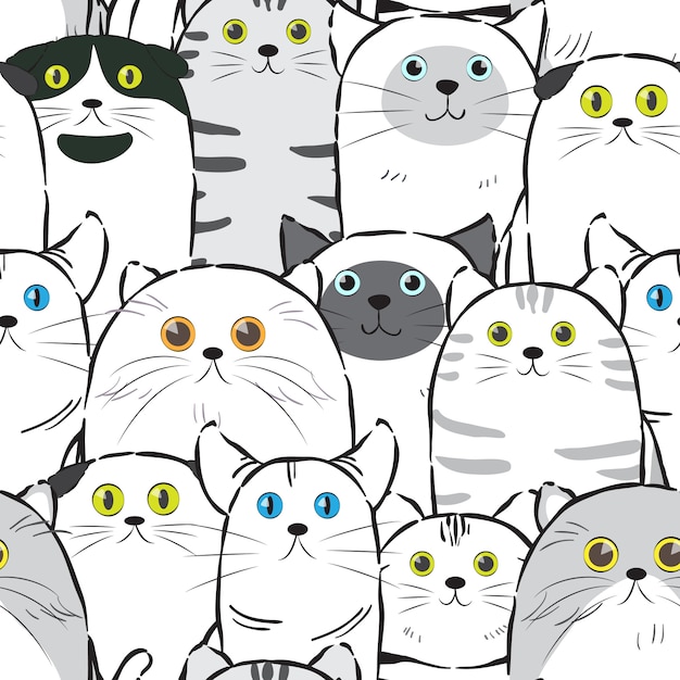 Cat line ink seamless pattern