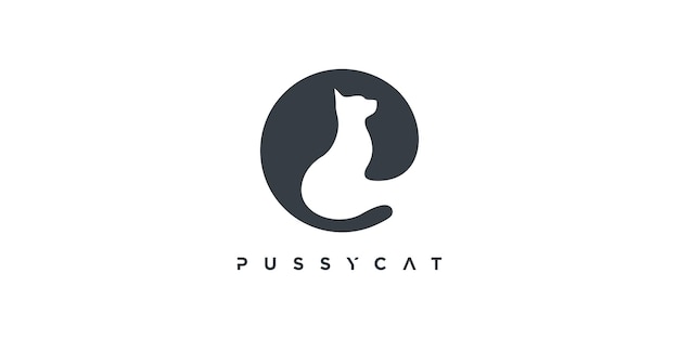 Cat logo design with creative line style Premium Vector