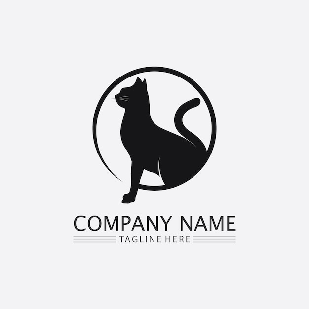 Cat logo and vector animal icon footprint kitten calico logo dog symbol cartoon character sign illustration doodle design