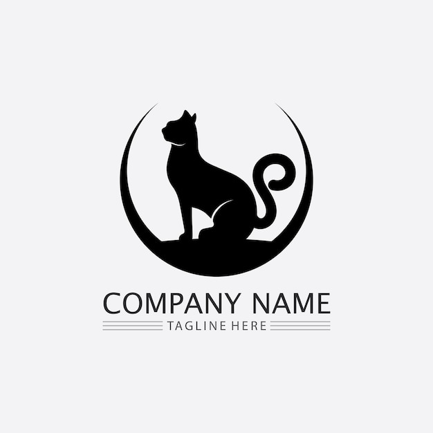 Cat logo and vector animal icon footprint kitten calico logo dog symbol cartoon character sign illustration doodle design