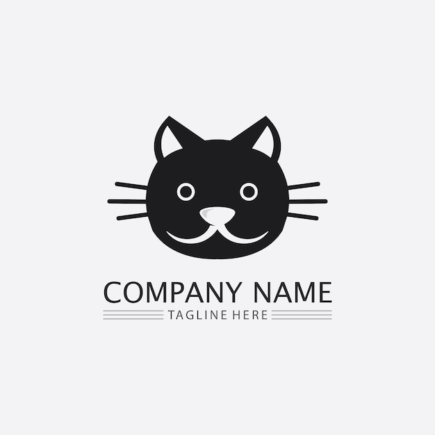 Vettore gatto logo e vettore animale icona impronta gattino calico logo cane simbolo personaggio dei cartoni animati segno illustrazione doodle design