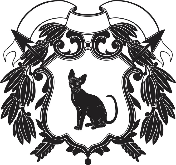 cat logo with vintage frame label and arrow handmade design vector