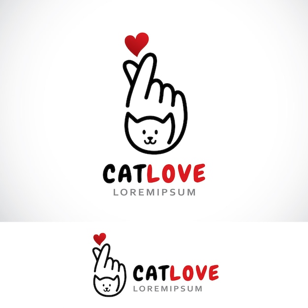 벡터 고양이 사랑 로고 디자인 템플릿