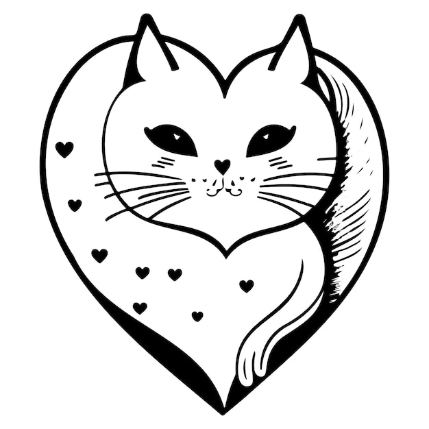 Vettore gatto amore valentino cuore illustrazione disegno schizzo