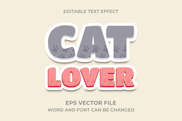 Vector cat lover editable text effect template