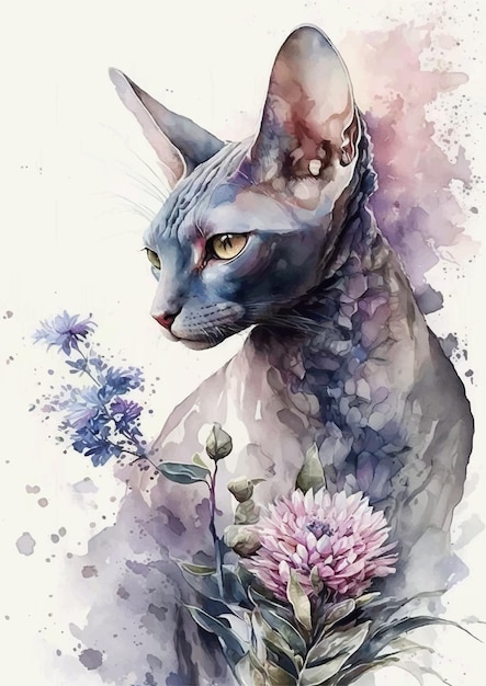 Cat Lover's Watercolor Sphinx Cat