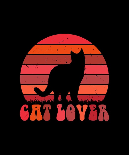 cat lover with sunset vector t shrit design