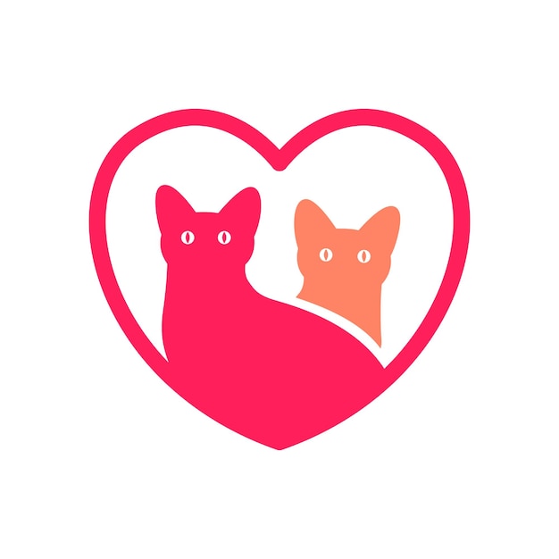 Cat lovers pets love heart care colorful modern mascot logo icon vector illustration