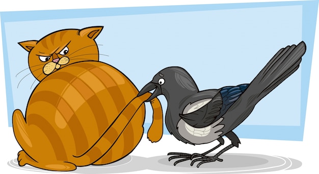 Vector cat and magpie