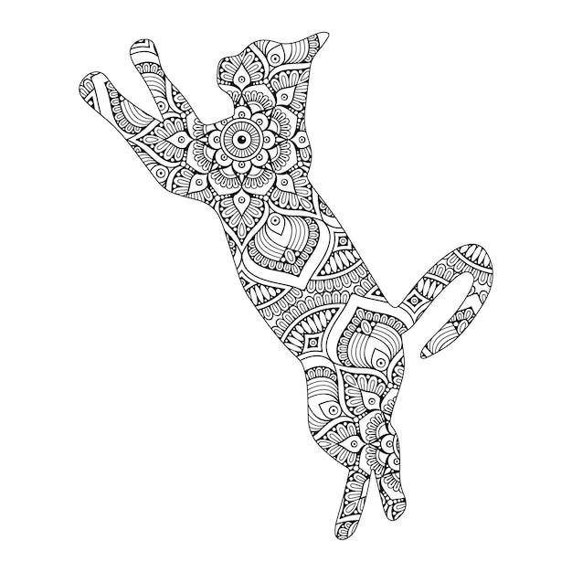 Кошачья мандала, раскрашивающая векторную иллюстрацию