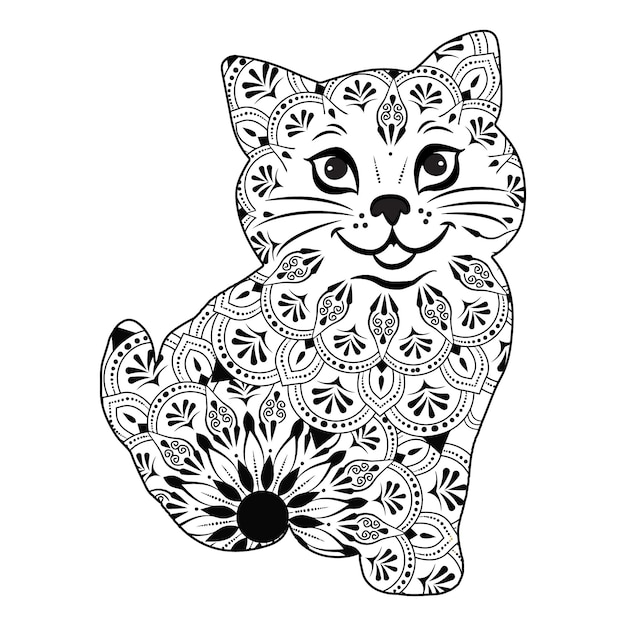 Cat Mandala Coloring Vector Illustration