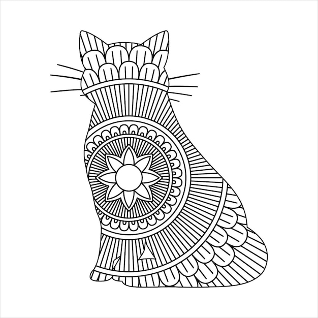 Illustrazione di vettore di colorazione della mandala del gatto