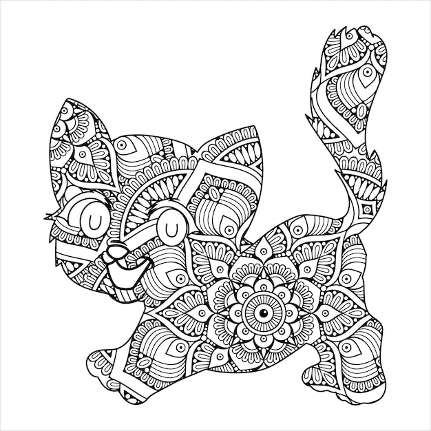 Cat Mandala Coloring Vector Illustration