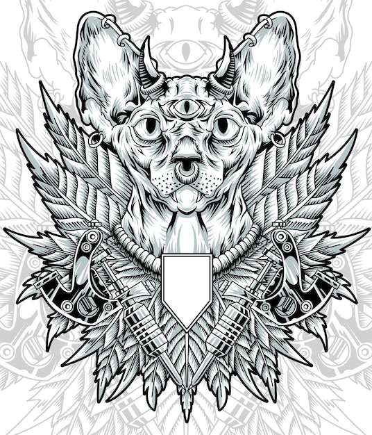 Cat Marijuana Tattoo Head Illustration