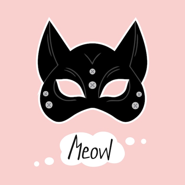 Vector cat mask meow hand drawn illustration