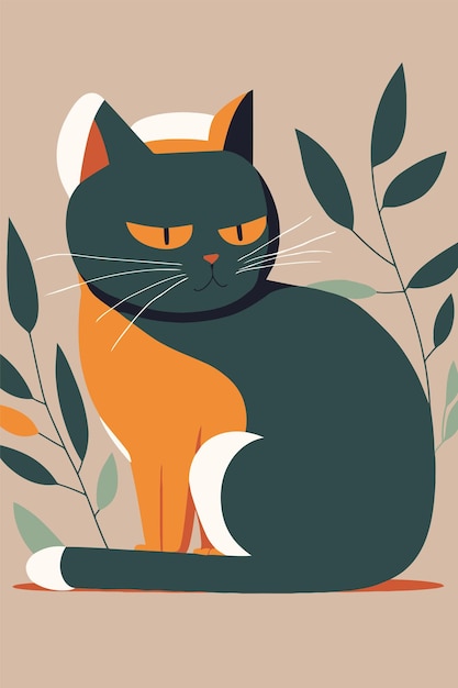 Cat in Matisse style abstract illustration for wall art decoration poster