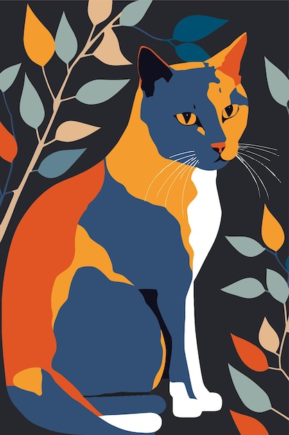 Cat in Matisse style abstract illustration for wall art decoration poster