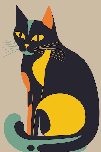 Vector cat in matisse style abstract illustration for wall art decoration poster