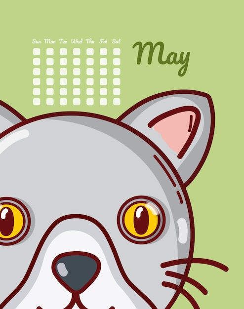 Cat may calendar cartoon vector illustration graphic design