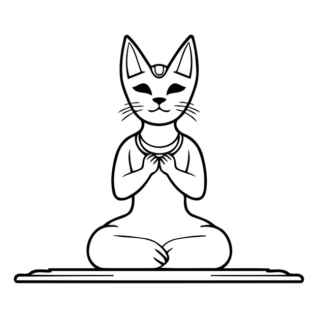 Vector cat meditating in lotus pose vector illustration in flat style