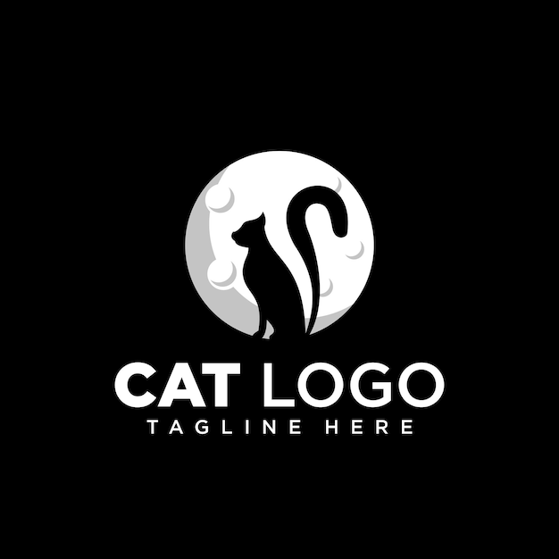 Cat and moon logo design