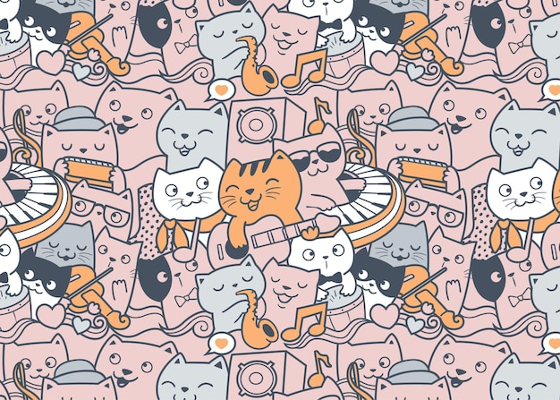 Cat music band pattern doodle background