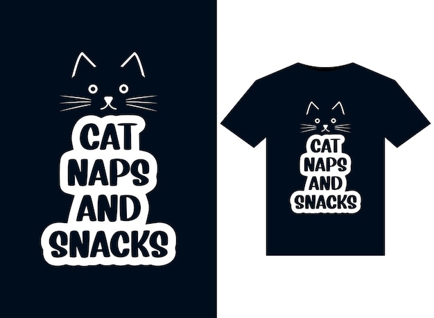 Cat, naps and snack illustrations for print-ready T-Shirts design