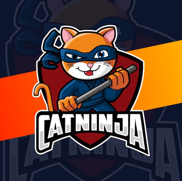 Vector cat ninja mascot logo design