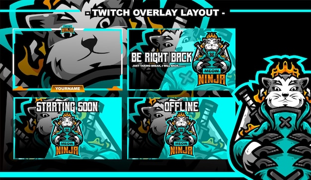 Cat ninja meow gaming layout design streamer twitch