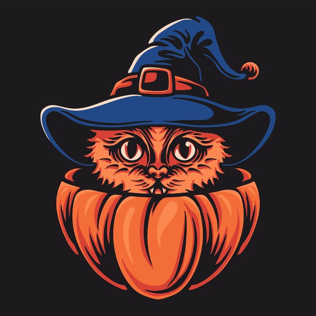 Vector cat and orange pumpkin character vector ilustration