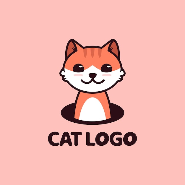 Gatto fuori dall'illustrazione del buco per la mascotte e l'icona del logo