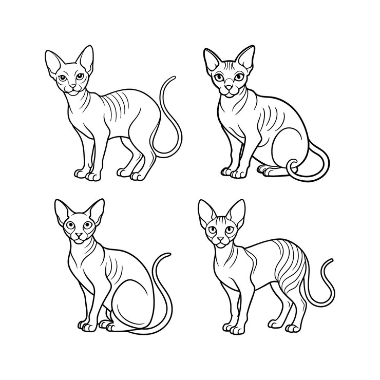Vector cat outline illustration set cute feline line art collection