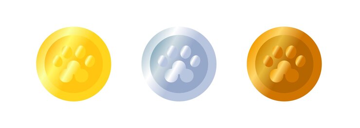 Vector cat paw coins set icons gold silver and coper coins icons flat style vector icons