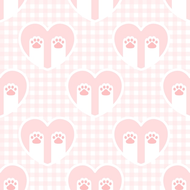 Vector cat paw footprint and heart seamless background repeating pattern, wallpaper background, cute seamless pattern background