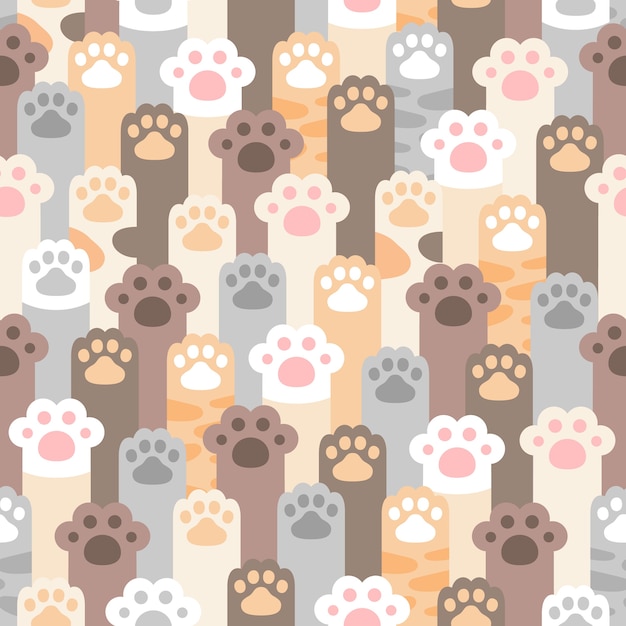 Vector cat paw footprint seamless pattern