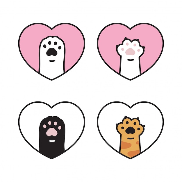 cat paw kitten footprint icon heart cartoon pet animal illustration